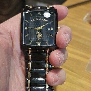 Black and Gold Men's Dress Watch - Ceramic Link Bracelet